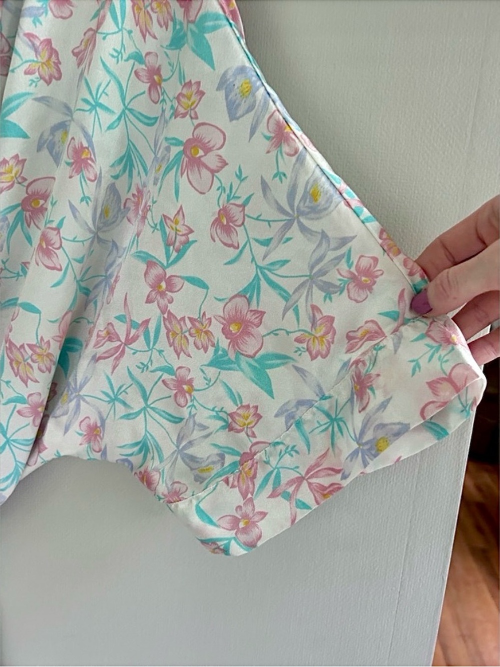 Vintage Pastel Botanical Satin Kimono Robe Cottagecore Whimsy Romantic Bridal OS - Picture 11 of 12